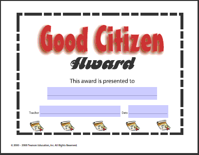 Good Citizen Award Certificate Lessons, Worksheets and Activities